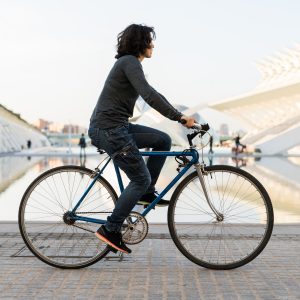 Woman sightseeing on a bike